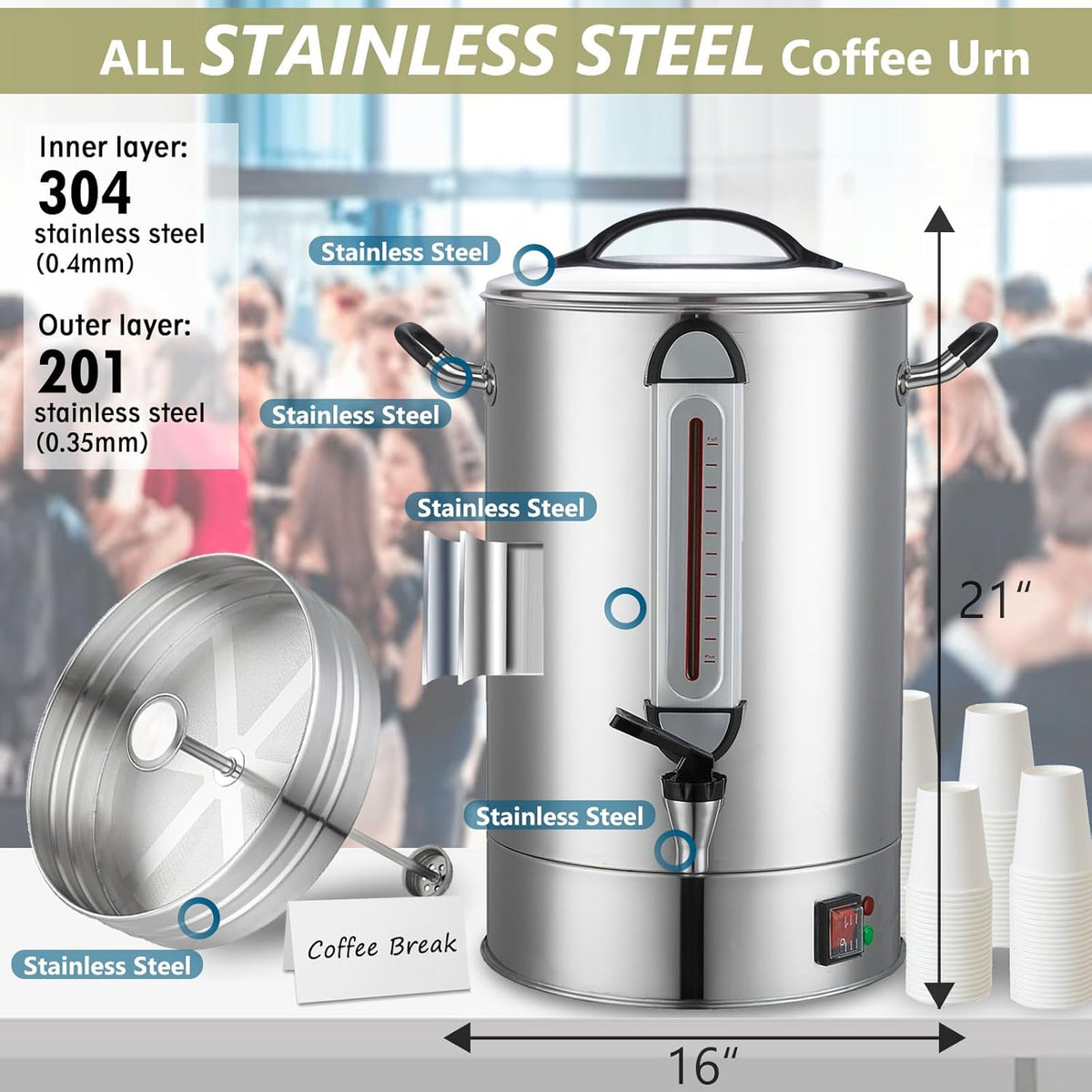 24L 160 Cup Stainless Steel Coffee Urn B2965