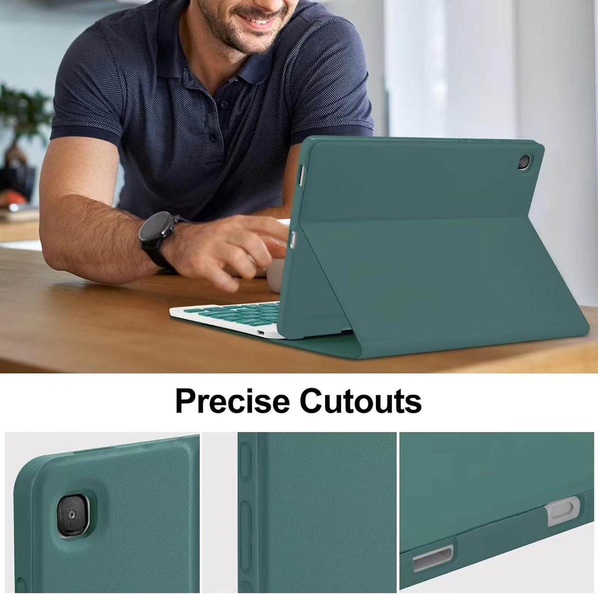 DarkGreen Keyboard Case with Pencil Holder for iPad 6th Generation, iPad 5th Gen, iPad Air 2, iPad Pro 9.7'' H3607