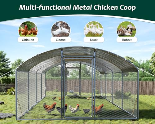 9x25.3x6.4 FT Large Walk-in Chicken Coop with Dome Roof, PE Cover & Wire Mesh R226