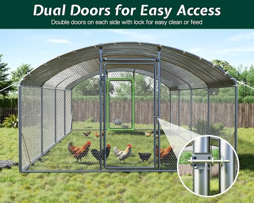 9x25.3x6.4 FT Large Walk-in Chicken Coop with Dome Roof, PE Cover & Wire Mesh R226