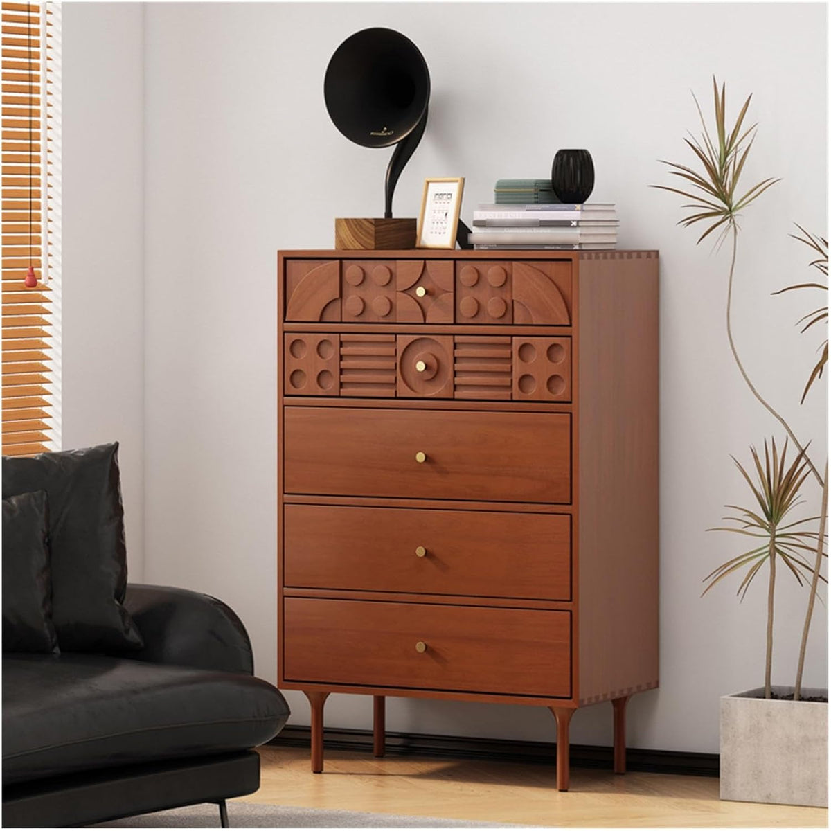 5 Drawer Wood Dresser with Gold Handles Y530317