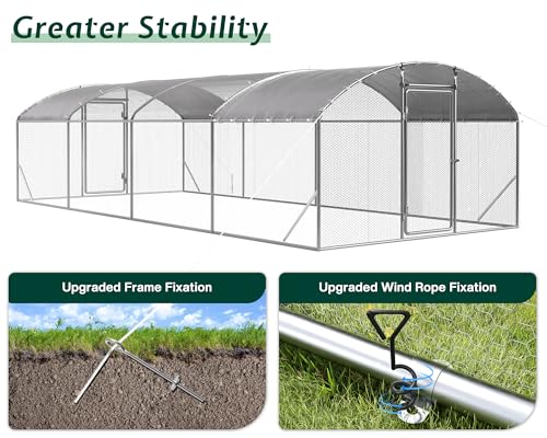 9x25.3x6.4 FT Large Walk-in Chicken Coop with Dome Roof, PE Cover & Wire Mesh R226