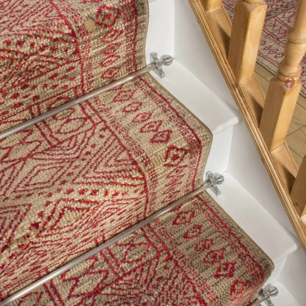 Taupe Red Stair Carpet Runner M74107