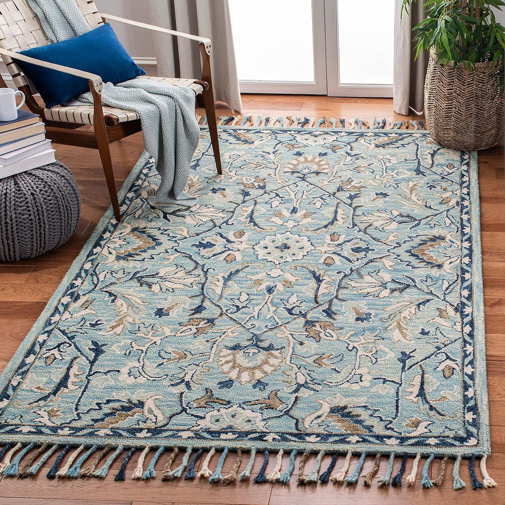 Blue/Ivory Handmade Wool Runner Rug Z82983