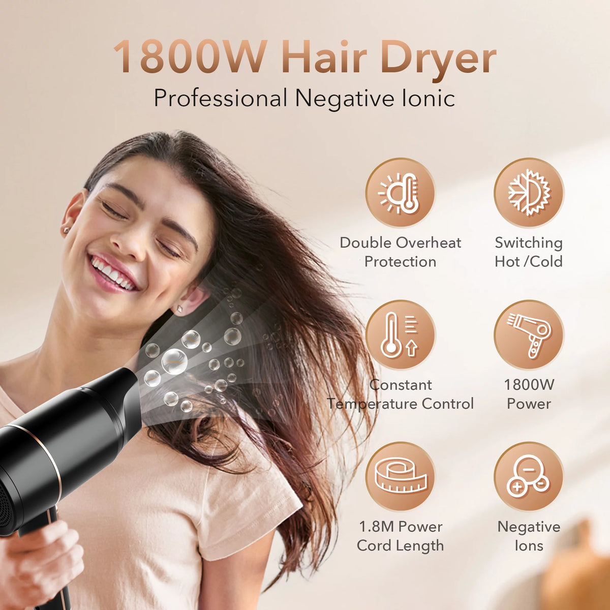 Black 1800W Ionic Hair Dryer U6774