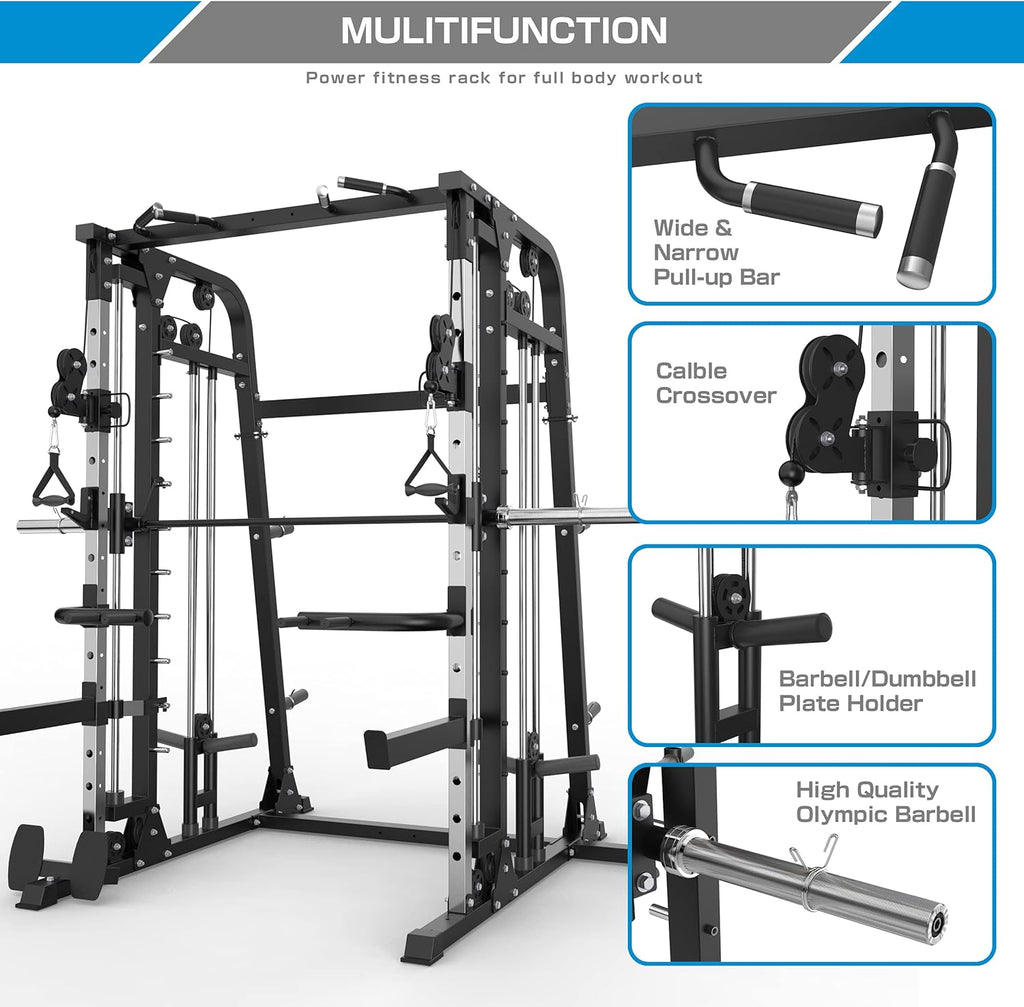 Smith Machine Power Cage with Weight Bar and LAT Pull-Down Systems G9472