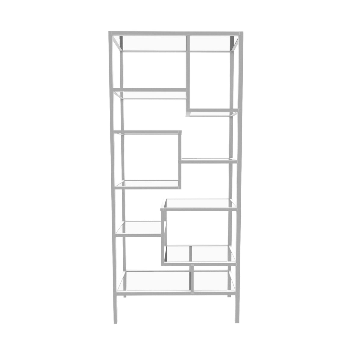 72x22H Silver Metal Bookcase with Tempered Glass B745
