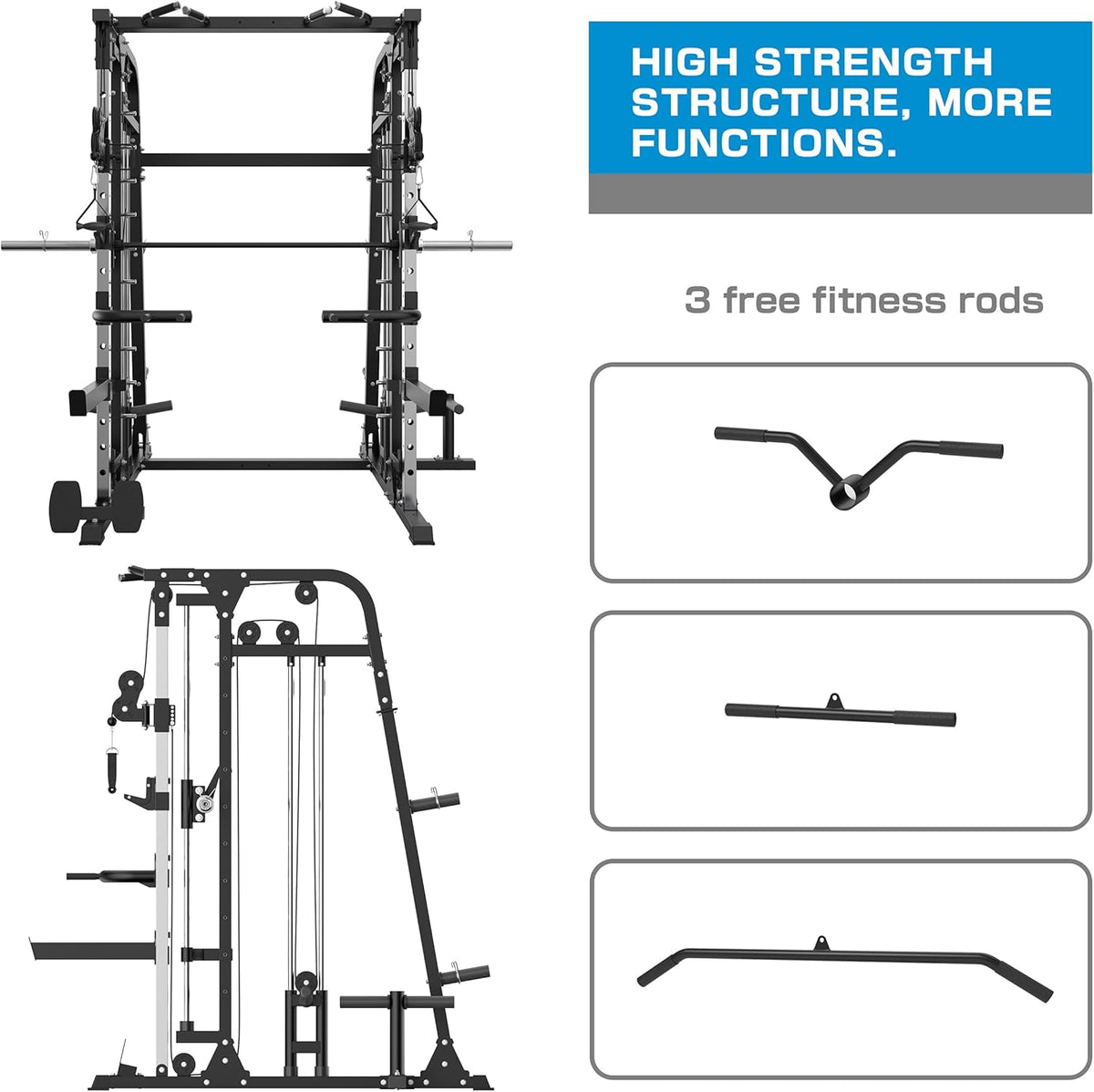 Smith Machine Power Cage with Weight Bar and LAT Pull-Down Systems G9472