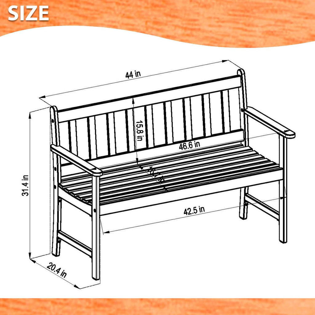 Light Brown Teak Finish 2-Seat Wood Patio Bench Z4425