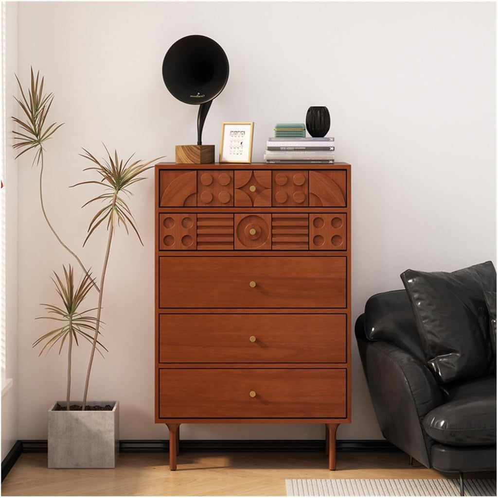 5 Drawer Wood Dresser with Gold Handles Y530317