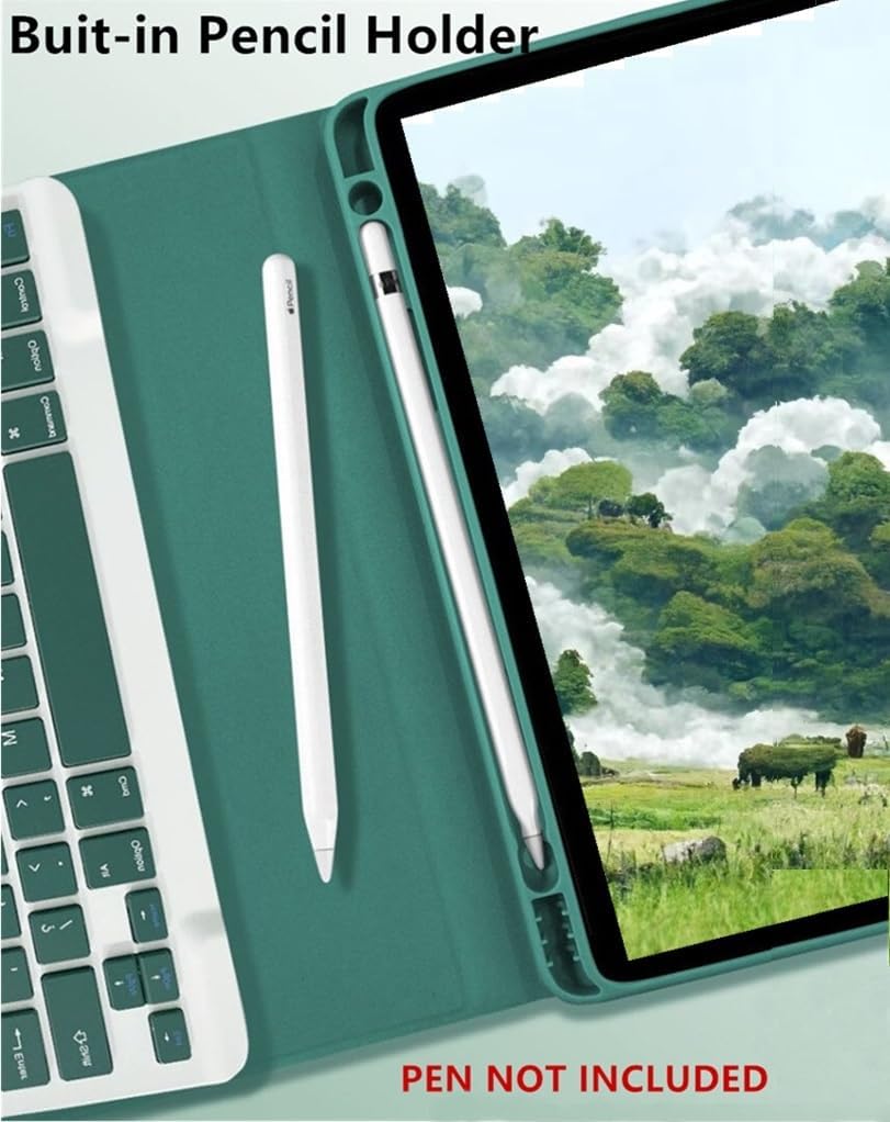 DarkGreen Keyboard Case with Pencil Holder for iPad 6th Generation, iPad 5th Gen, iPad Air 2, iPad Pro 9.7'' H3607