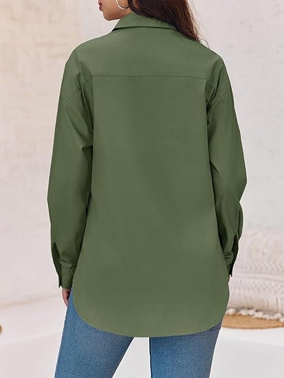 Button Down Shirts Long Sleeve Blouses with Pocket Q3505