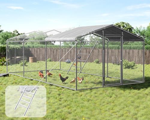9x25.3x6.4 FT Large Walk-in Chicken Coop with Dome Roof, PE Cover & Wire Mesh R226