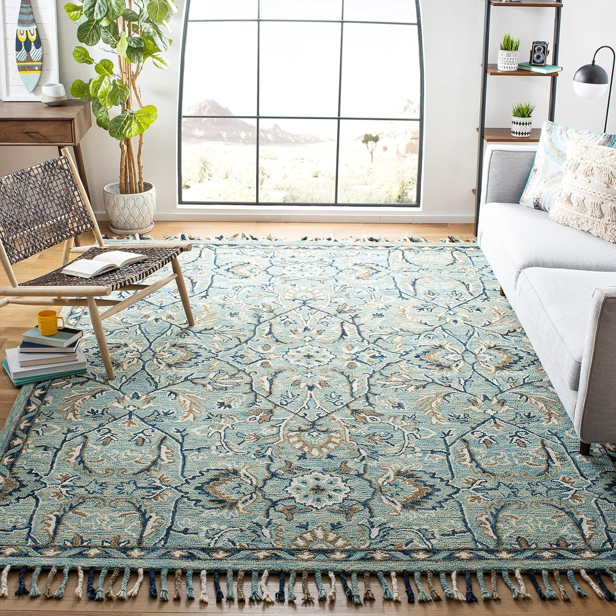 Blue/Ivory Handmade Wool Runner Rug Z82983