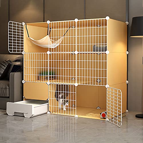 Large Cat Cage Metal Wire Indoor DIY Kennels Crate with Cat Litter Box W4367