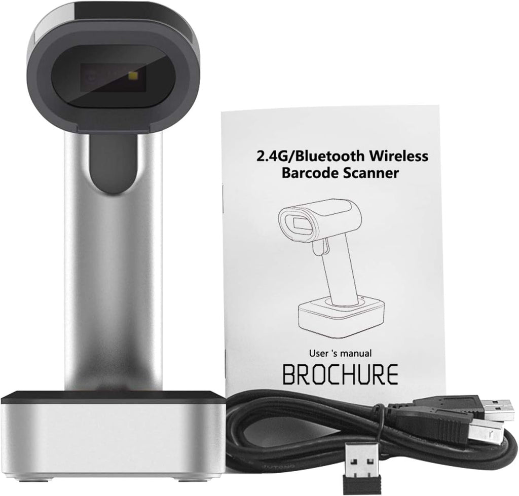 Bluetooth Wireless USB Wired Barcode Scanner with Stand Base J6498