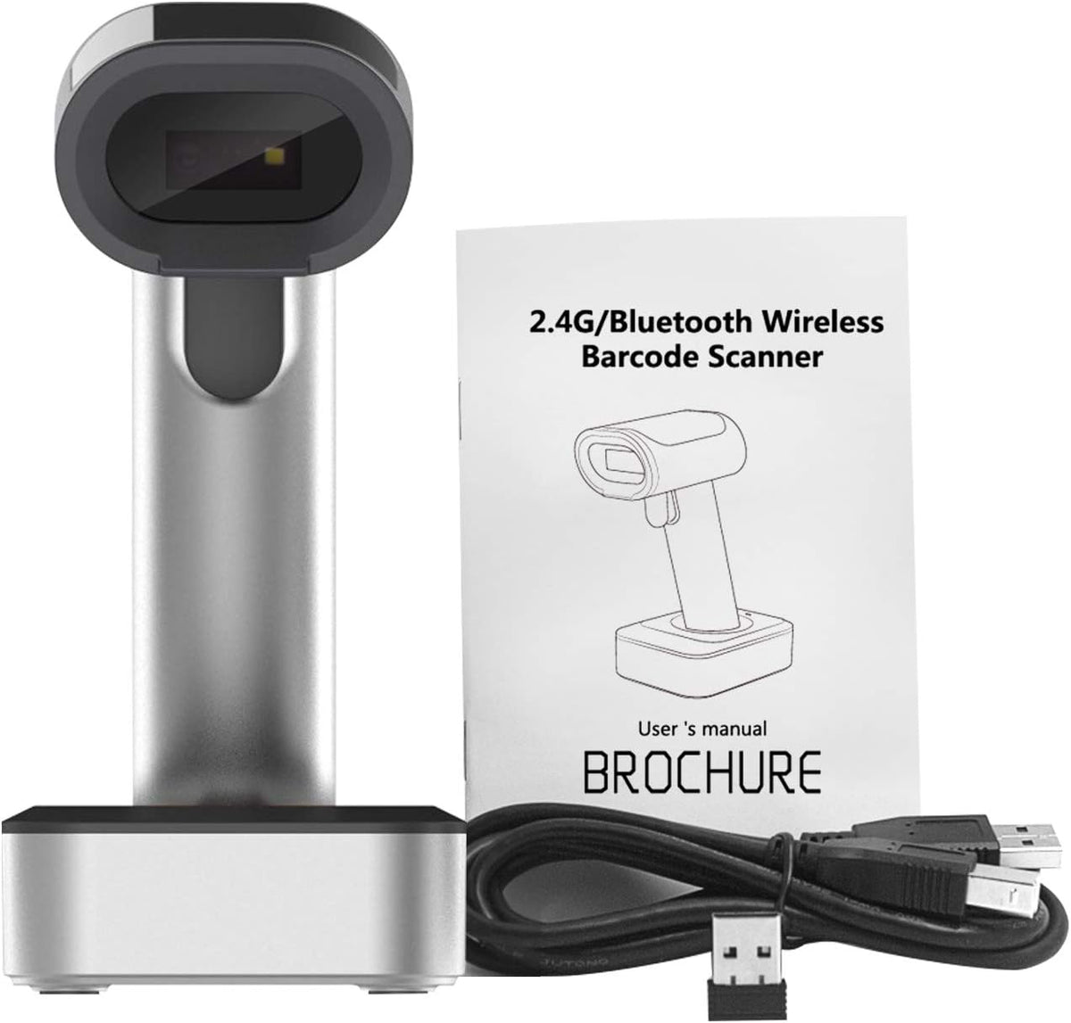 Bluetooth Wireless USB Wired Barcode Scanner with Stand Base J6498