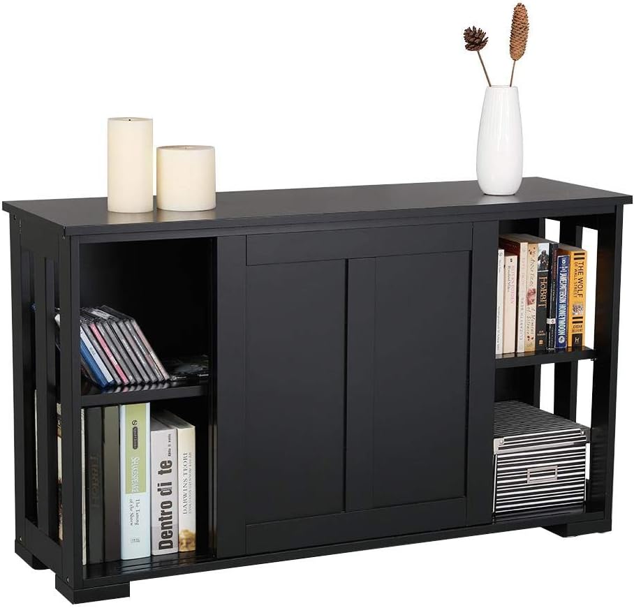 Black Buffet Sideboard with Sliding Door and Adjustable Shelf D415047