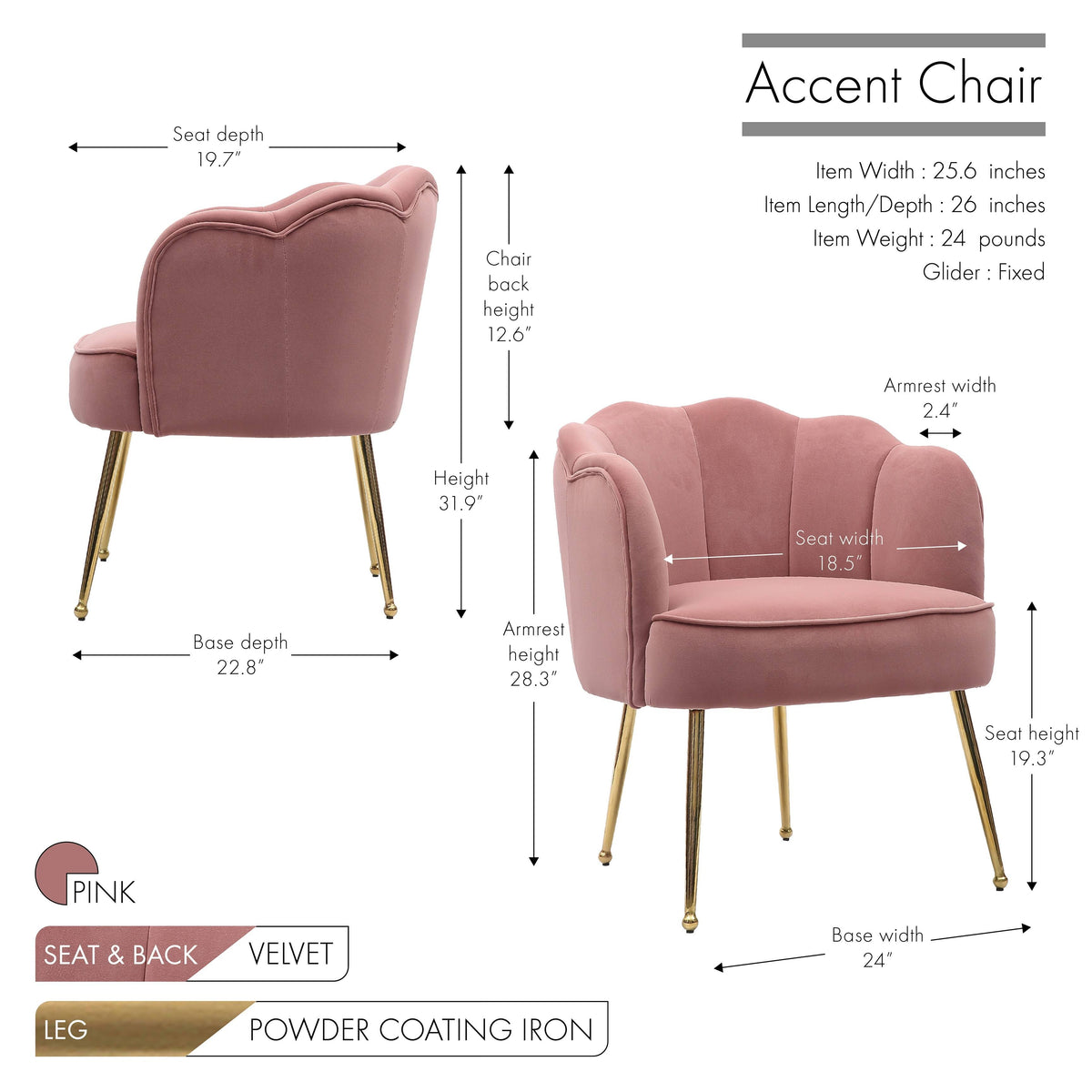 Blue Velvet Accent Chair with Gold Metal Legs R928