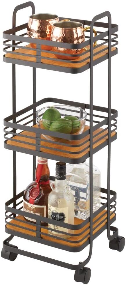 3-Tier Rolling Storage Trolley with Basket Shelves and Caster Wheels D4575