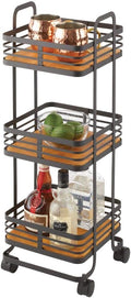 3-Tier Rolling Storage Trolley with Basket Shelves and Caster Wheels D4575