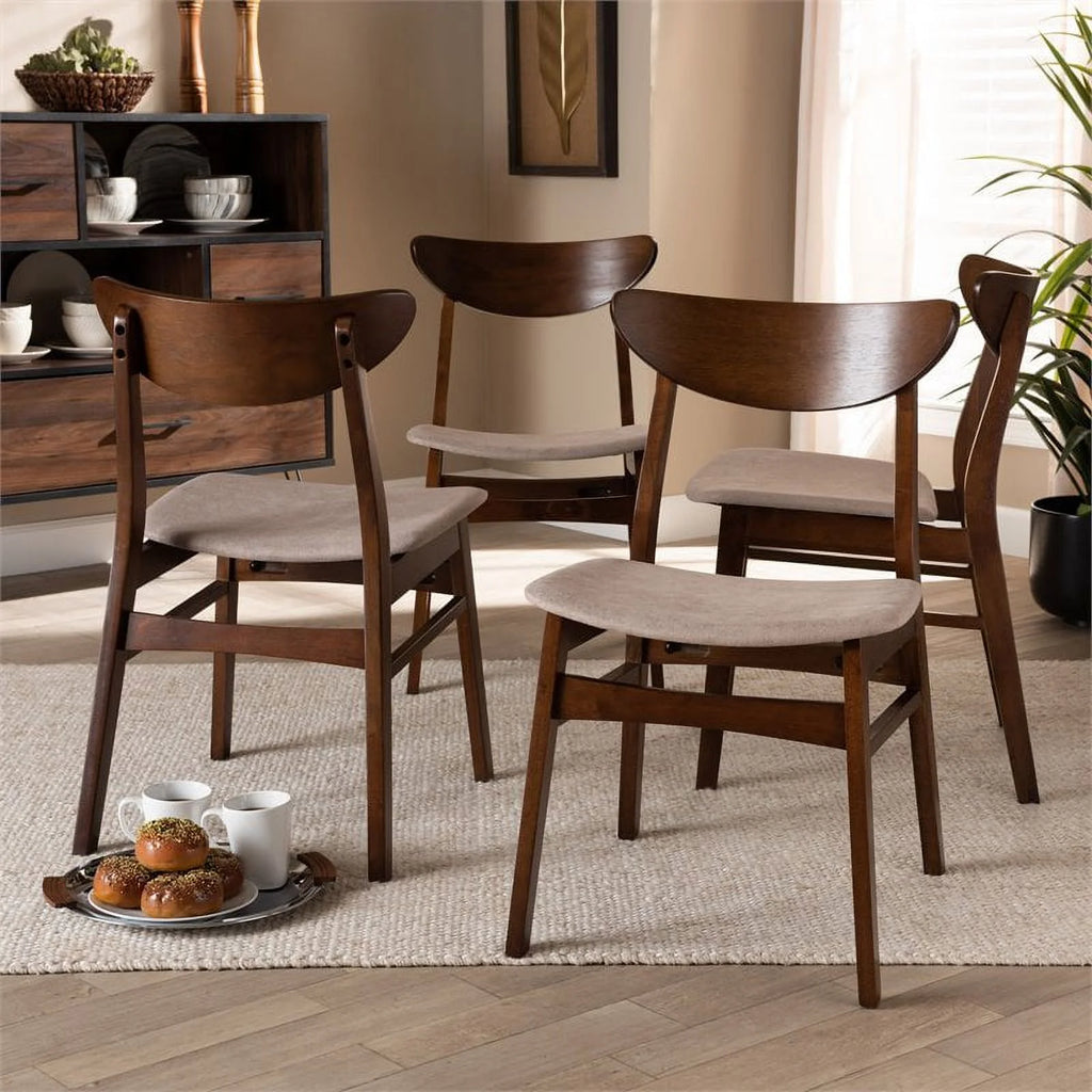 Beige Upholstered Wood 4-Piece Dining Chair Set F605685