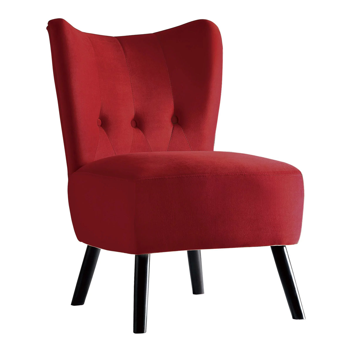 Red Button-Tufted Accent Chair with Wood Legs L585