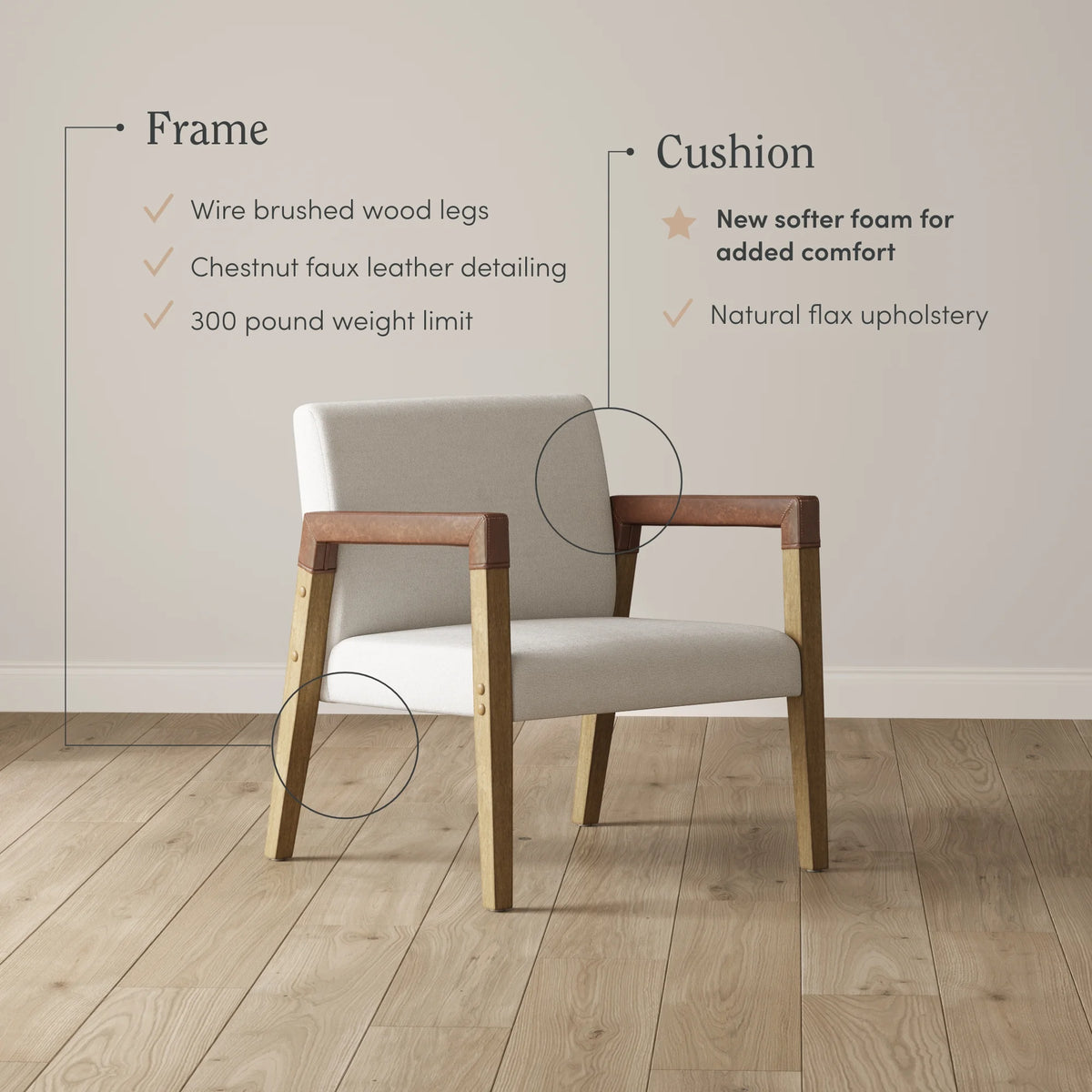 Natural Flax Upholstered Accent Chair with Arms N151914