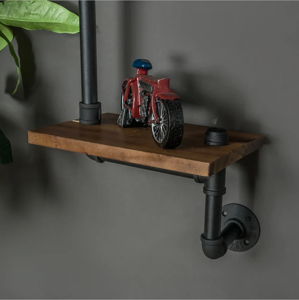 Black 3 Tier Wall-Mounted Pipe Shelves V7394