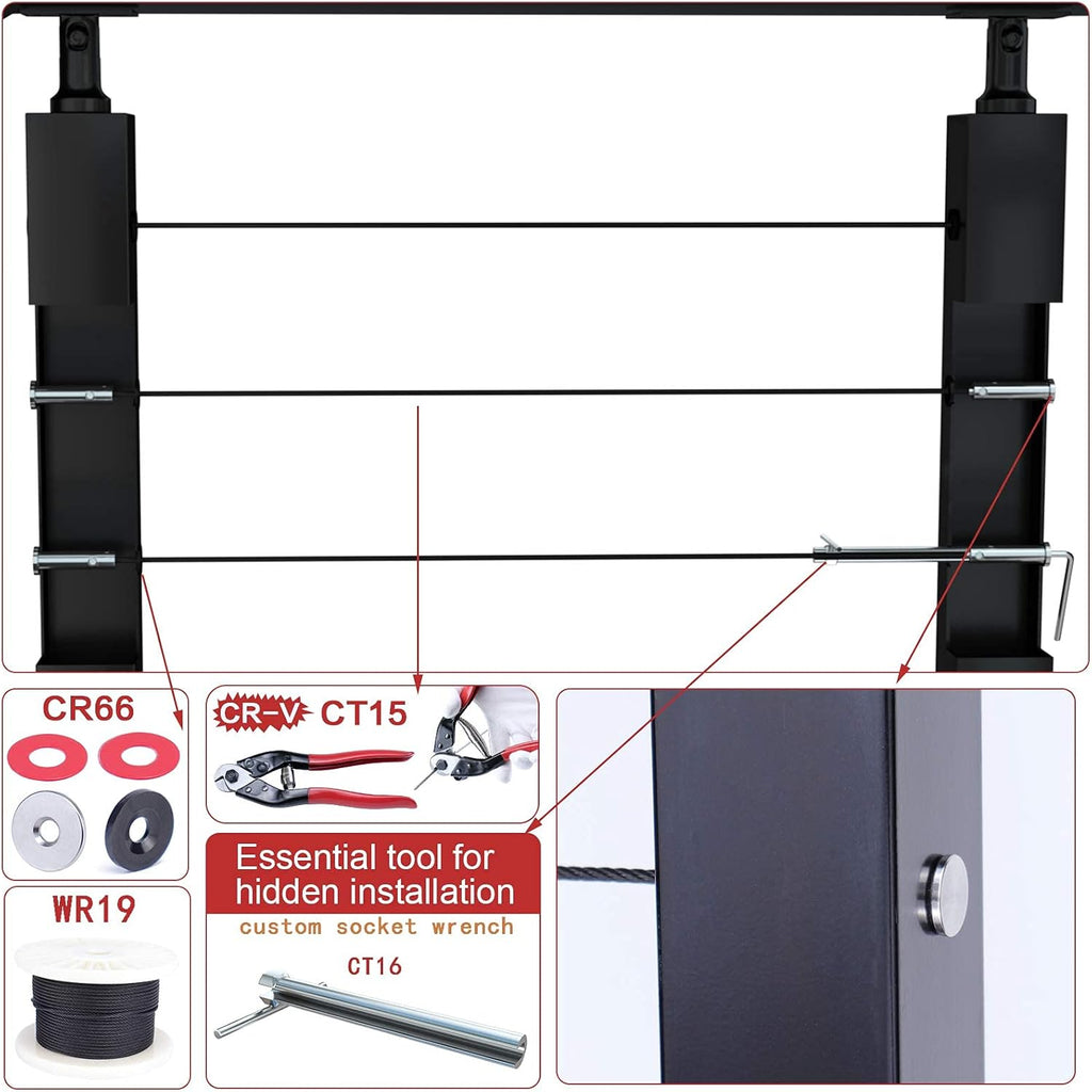 10Pack Cable Railing Kit Invisible Swageless 1/8 Terminal Receiver Flat Head Hidden for 2x2 Metal Post Deck Stairs I4803