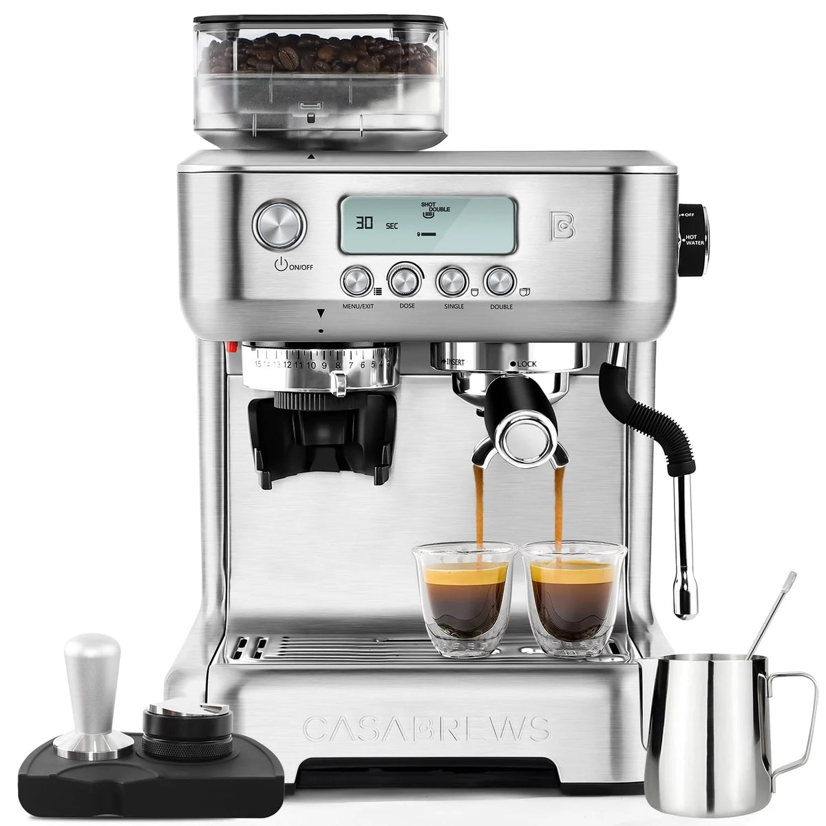 20 Bar Espresso Machine with LCD Display, 92 fl oz Water Tank, Silver G17536