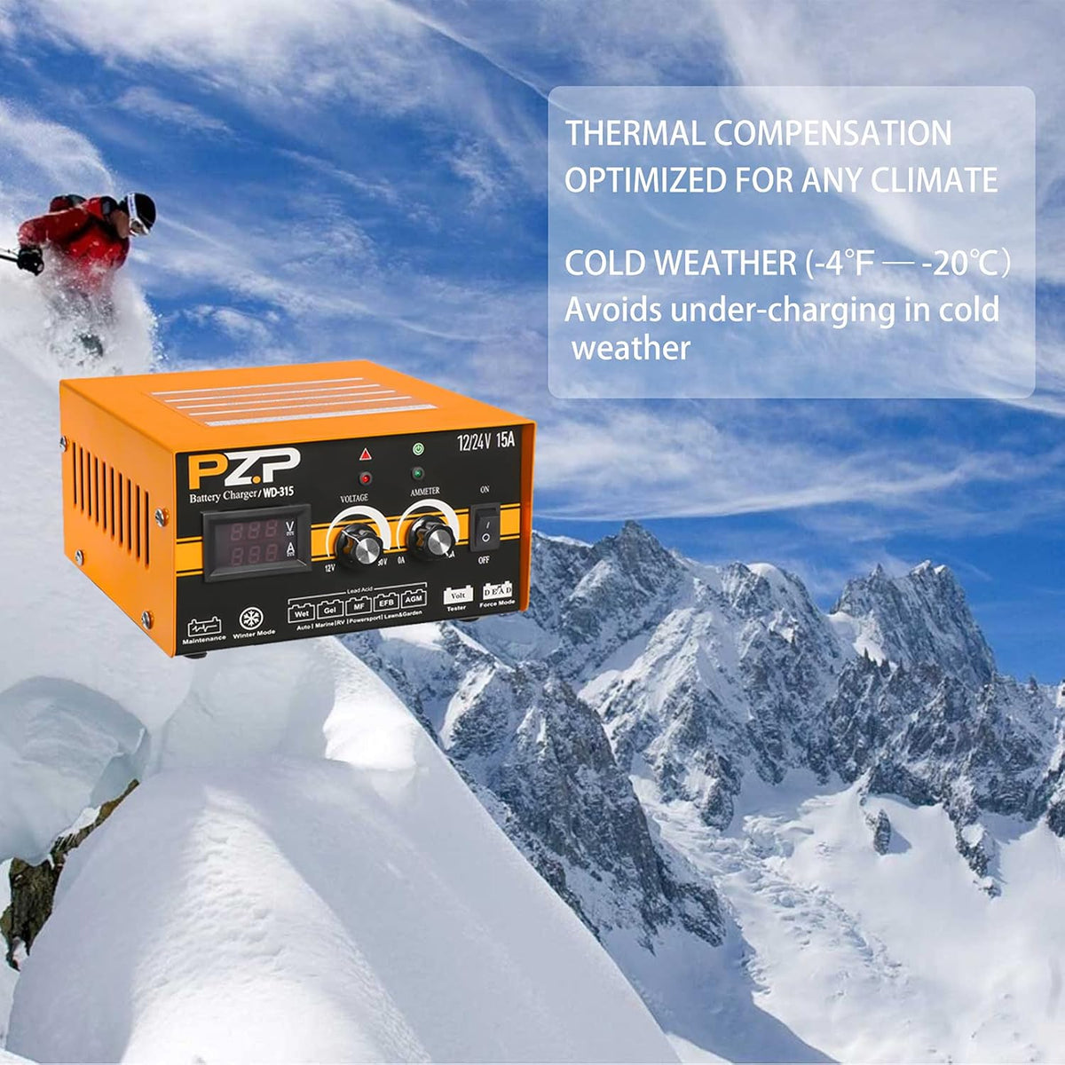 24v Battery Charger 15-Amp Automotive Car Battery Fast Trickle Charger and Maintainer 12v/15a 24v/7.5a U879