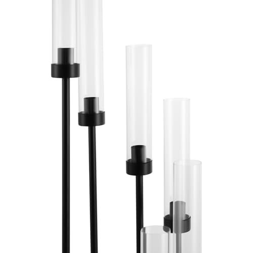 8 Arm Candle Holders Floor Candelabra Metal Candlestick Holder Set with Acrylic Shade 42.13" Tall Black V83515
