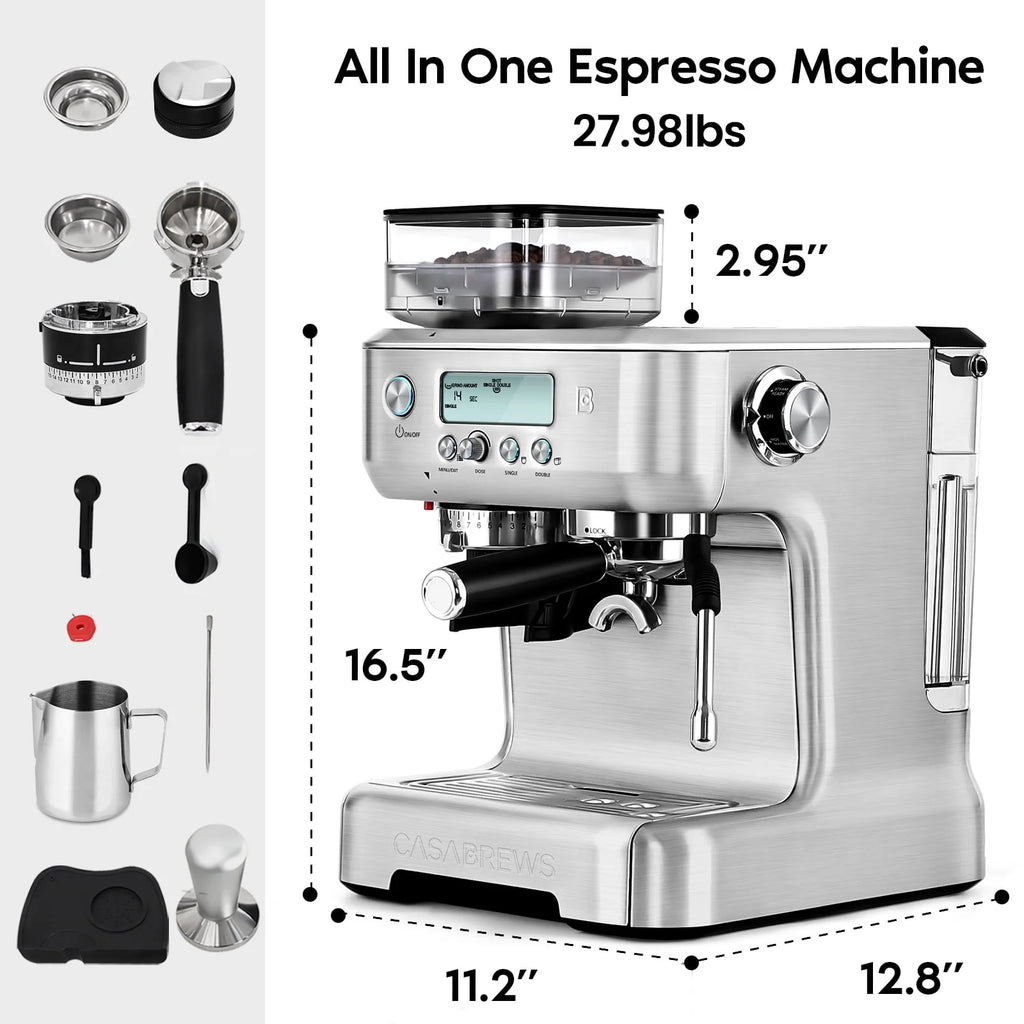 20 Bar Espresso Machine with LCD Display, 92 fl oz Water Tank, Silver G17536