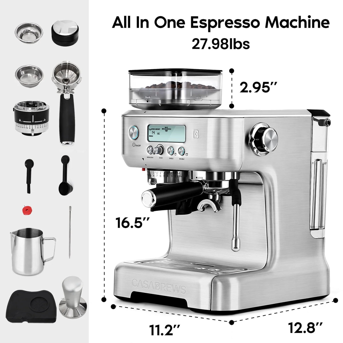 20 Bar Espresso Machine with LCD Display, 92 fl oz Water Tank, Silver G17536