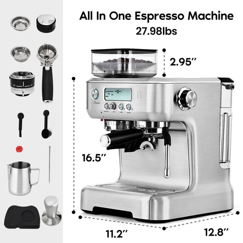 20 Bar Espresso Machine with LCD Display, 92 fl oz Water Tank, Silver G17536