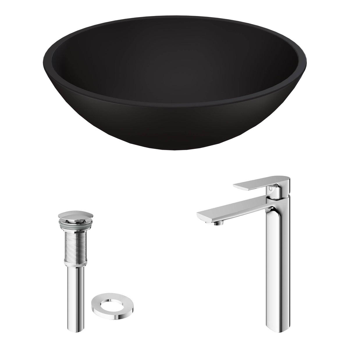 15 inch Vessel Bathroom Sink and Vessel Faucet Set in Chrome with Pop-Up Drain L969634
