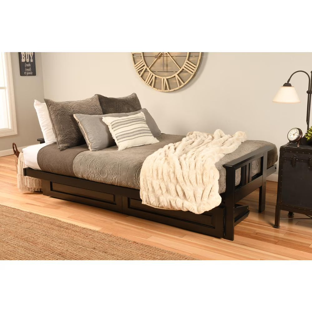 Black Finish Sofa with Storage and Removable Linen Mattress Cover U264