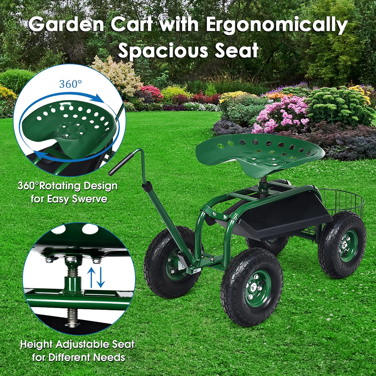 Garden Cart Rolling Work Seat K650892