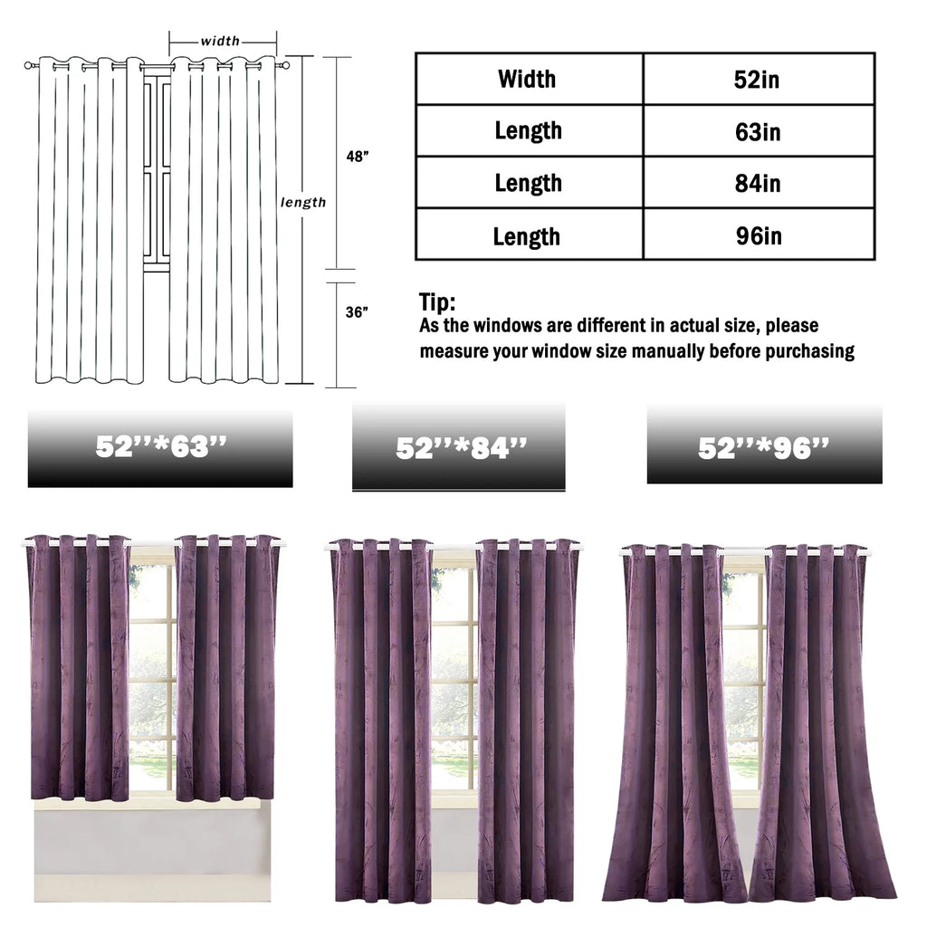 2 Panels Purple Velvet Light Blocking Curtains 52x84 inch V240339