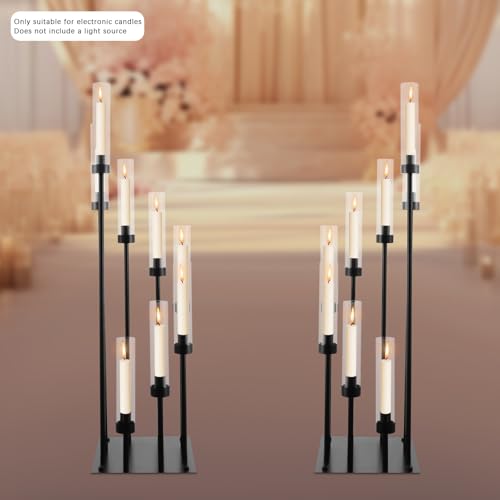 8 Arm Candle Holders Floor Candelabra Metal Candlestick Holder Set with Acrylic Shade 42.13" Tall Black V83515