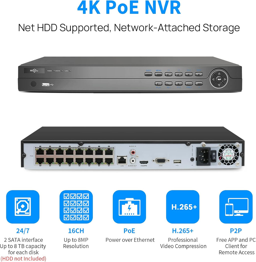 4K 16CH PoE Network Video Recorder J3533