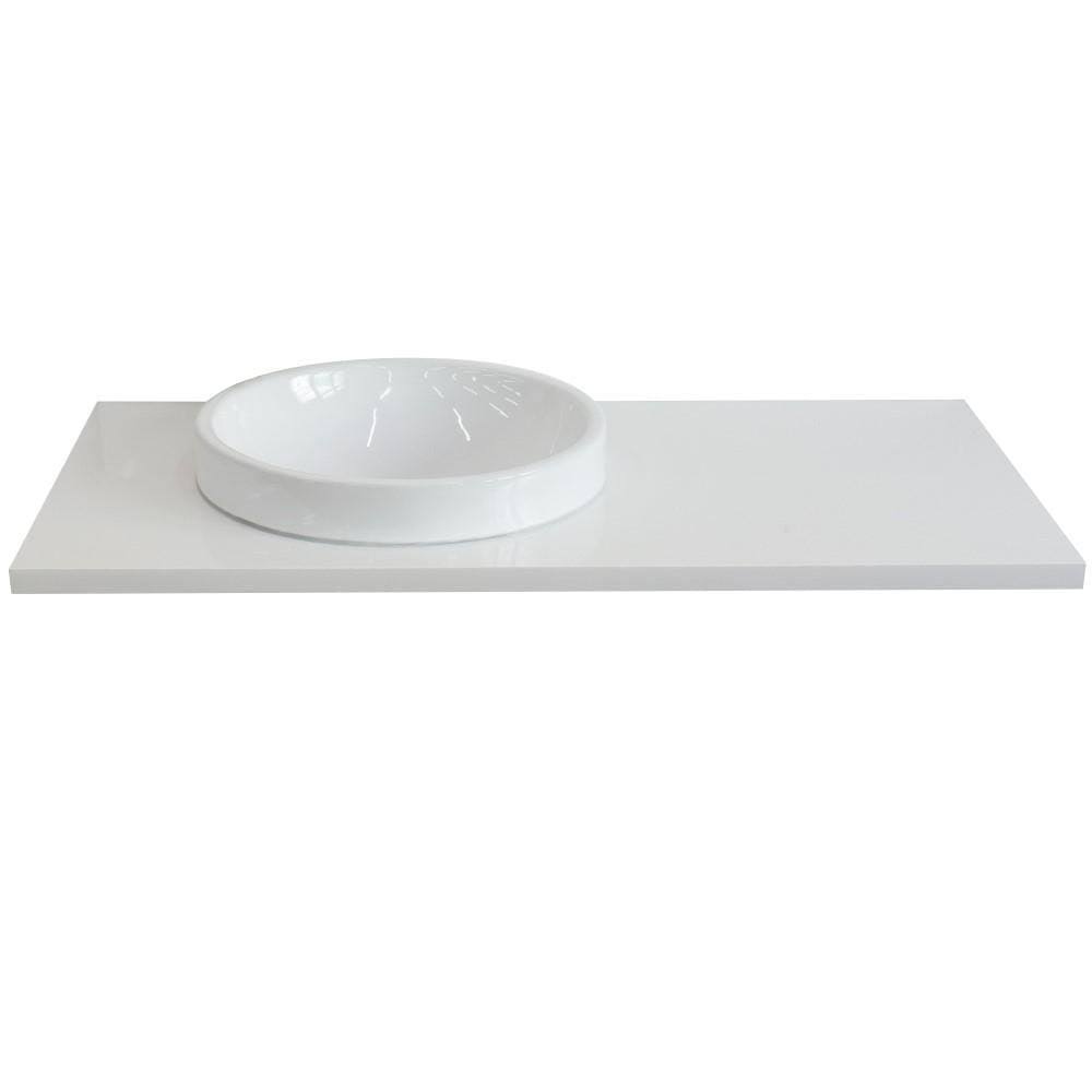 White Carrara Top Single Round Left Sink X581756