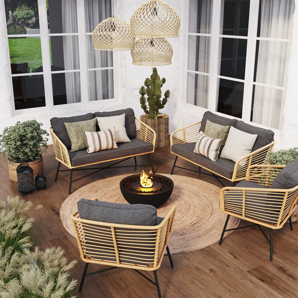 4-Piece Wicker Rattan Patio Conversation Set with Cushions I57791