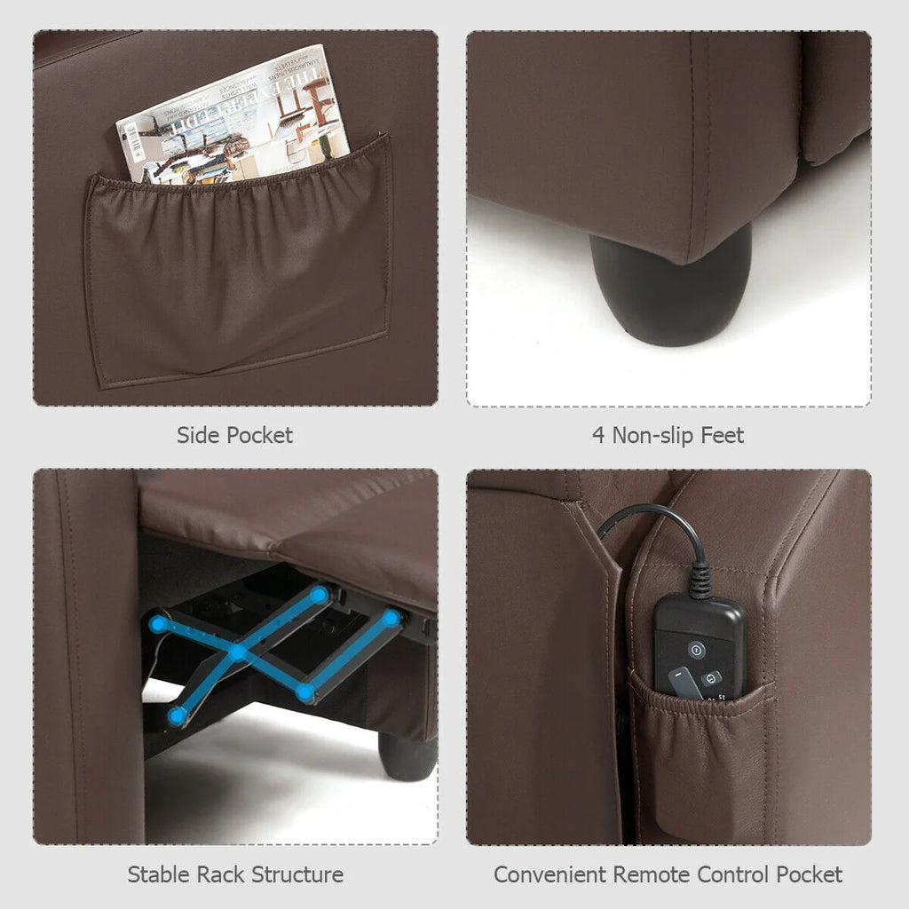 Brown PU Leather Massage Recliner Chair with Footrest H25824
