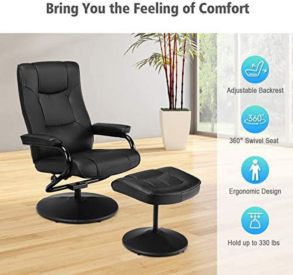 Black PU Leather Recliner Chair with Ottoman O37440