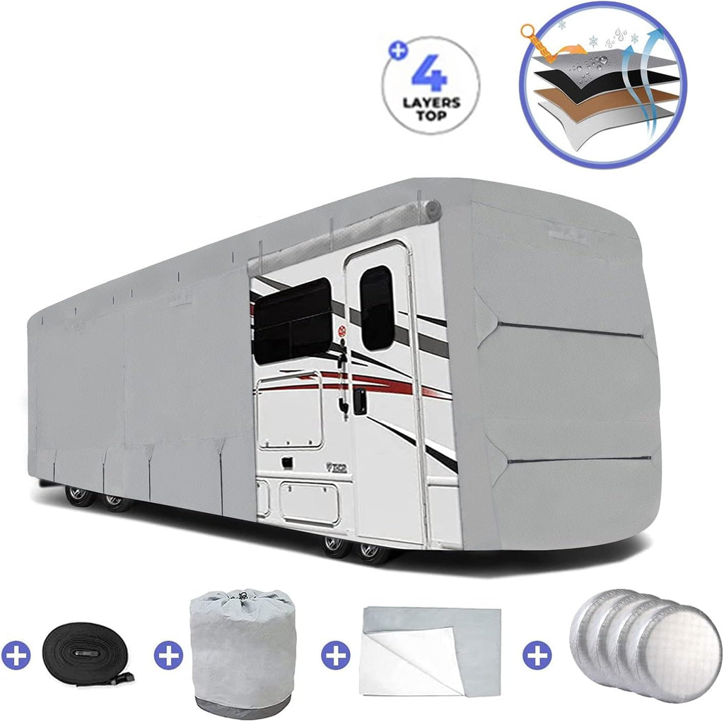 RV Cover, Extra-Thick 4 Layers Anti-UV Top Panel, Fits 33'- 37' Motorhome X2736