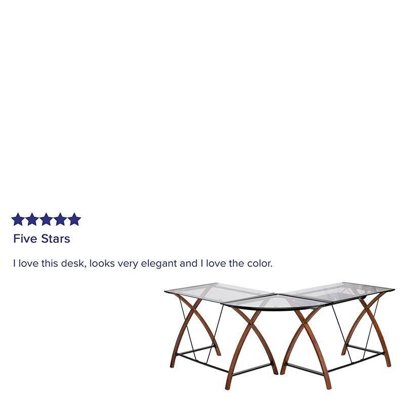 Glass L-Shape Desk with Pull-Out Keyboard Tray S995251