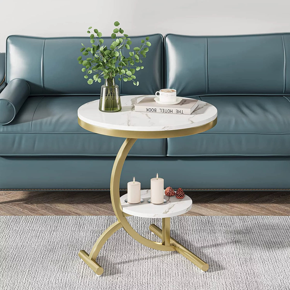 Faux Marble 2 Tier Round End Table C29011