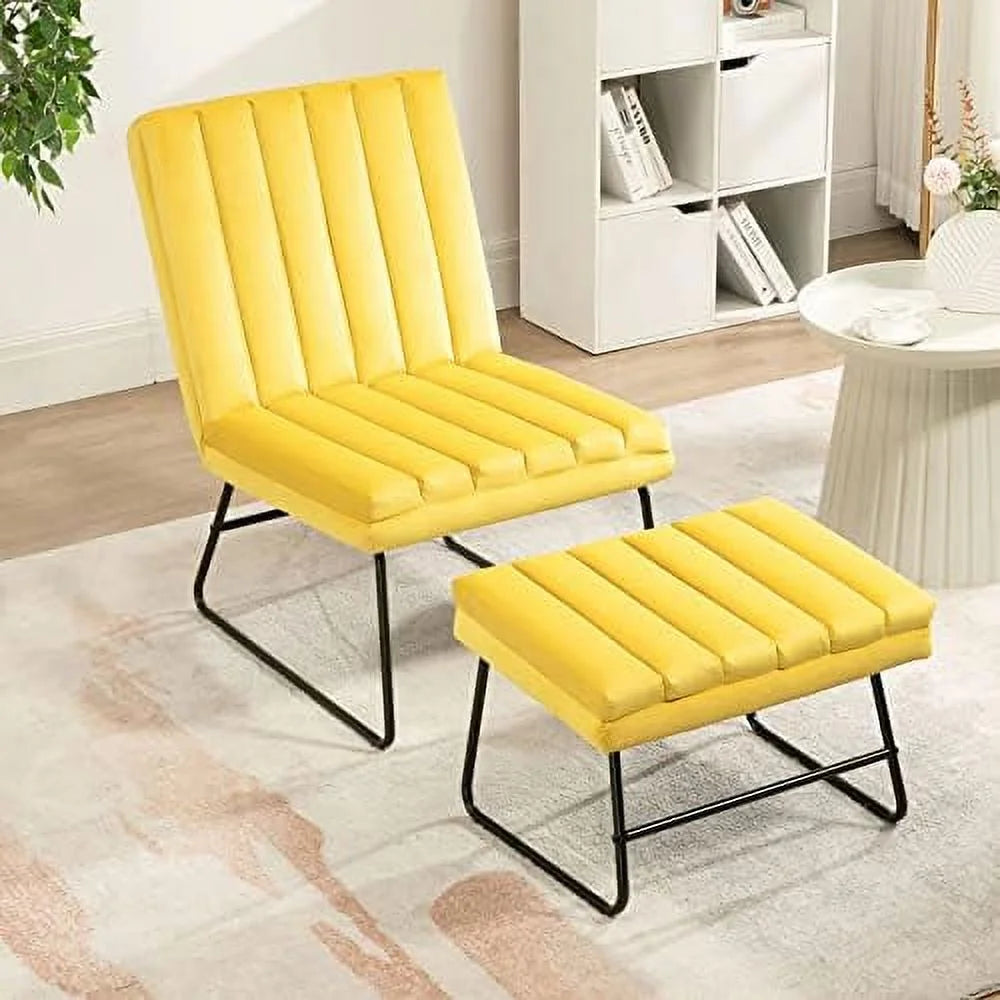 Adjustable Faux Velvet Accent Chair with Ottoman F24682